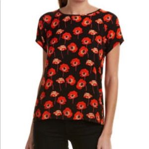 CAbi Flanders poppy floral blouse tulip back